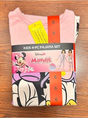 Disney Minnie 4-Piece Kids Pajama Set in Pink and Purple Size 6 NWT 100% Cotton